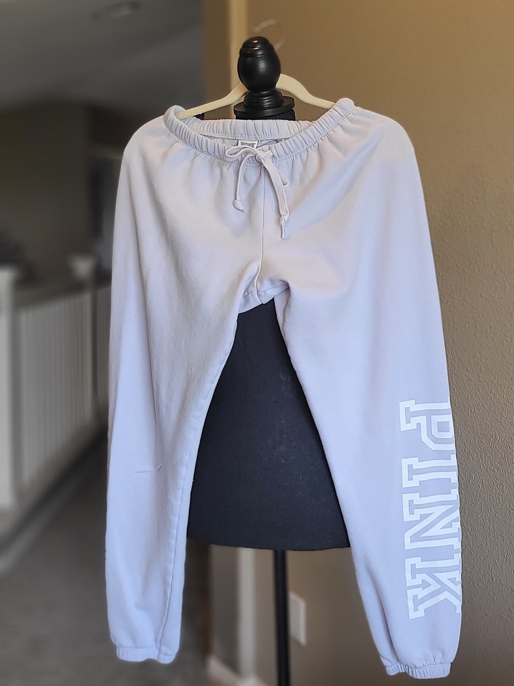 PINK Victoria's Secret Light Gray with a hint of Blue/Lavender Fleece Sweatpants